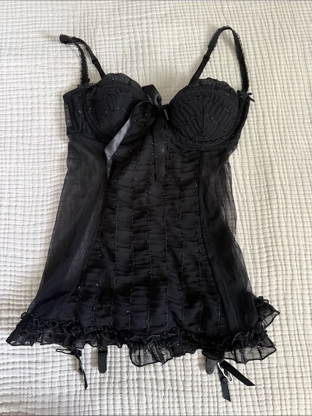 Victoria's Secret Black Sheer Lingerie Tank with Strappy Detail